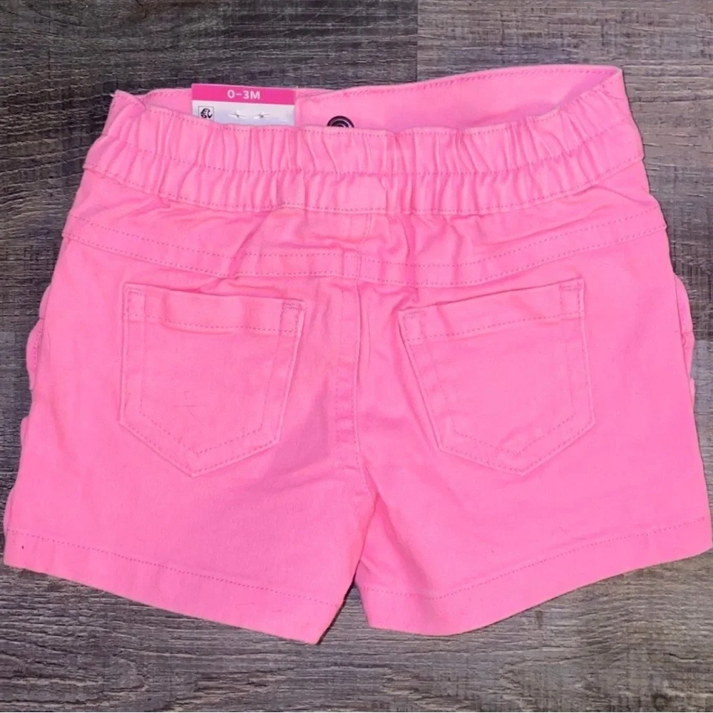 💞 New Baby Girl Size 0-3 Months Pink Ruffle Denim Jean Shorts